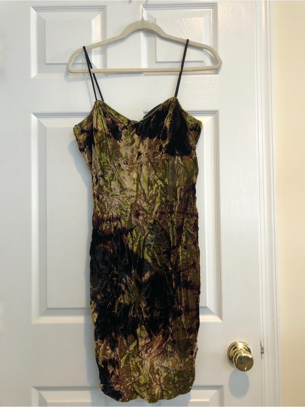 VTG Alex Evenings Olive and Brown Velvet Slip Mini Dress Sz 3